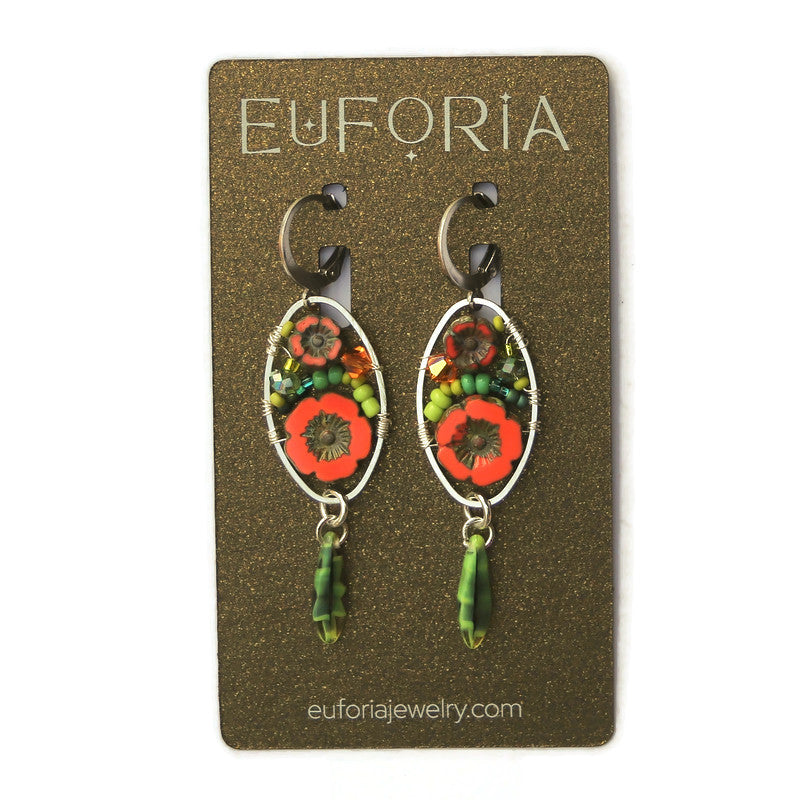 Czech Glass Flower Bouquet Earrings - Geranium Red – Euforia Jewelry