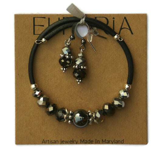 Wrap Bracelet & Earring Set - Magnetic Hematite